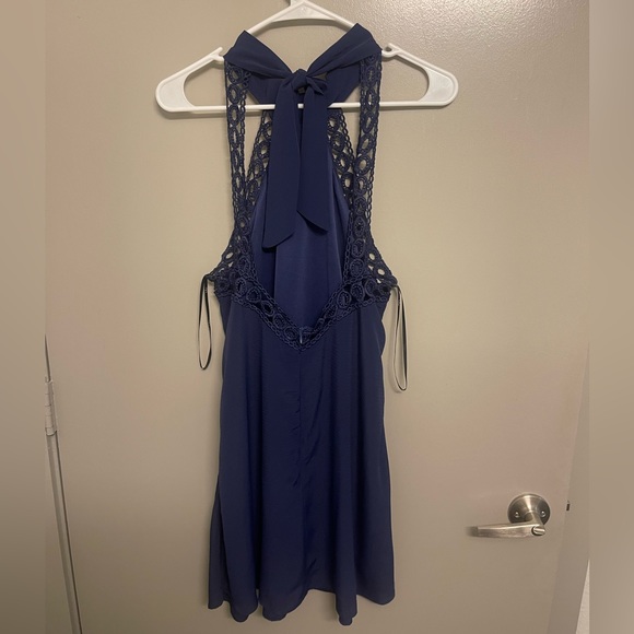 LULUS Navy Blue Lace Halter Dress-Medium - Picture 5 of 6